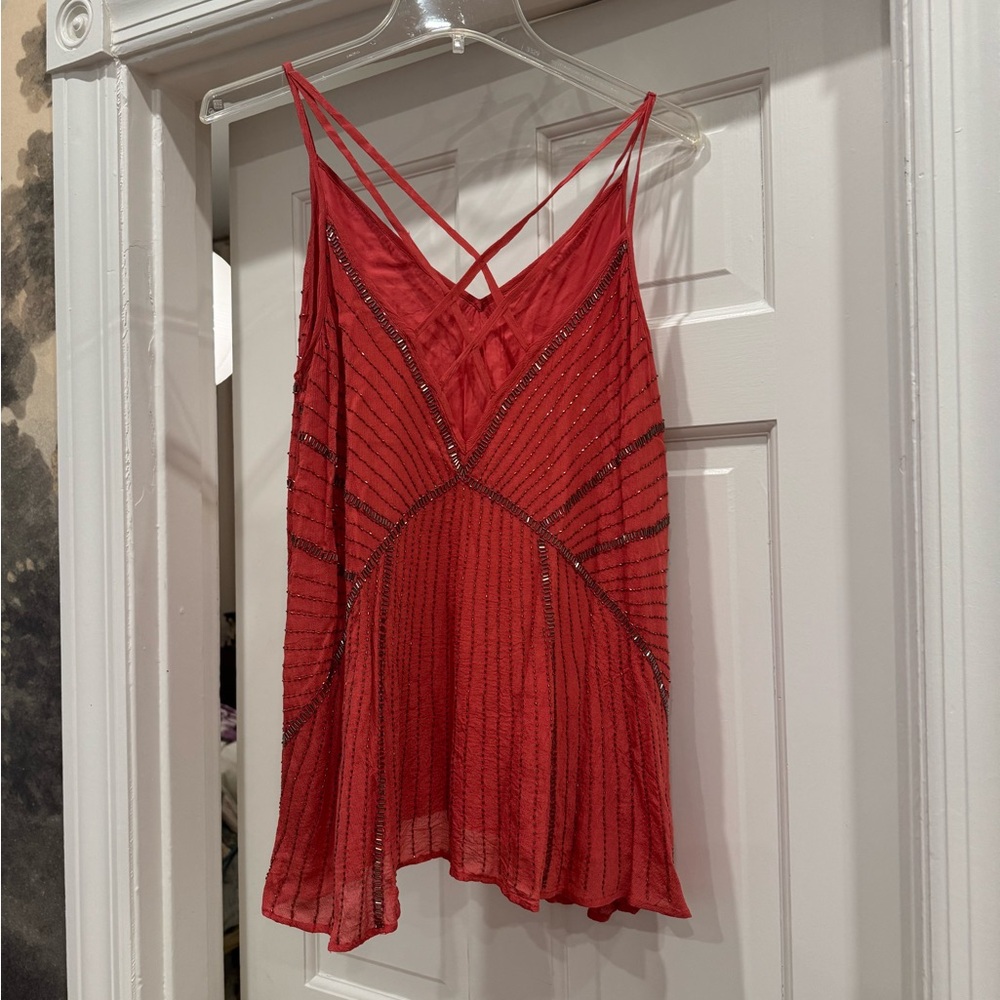 Free People Orange-Red Camisole with Beaded Details